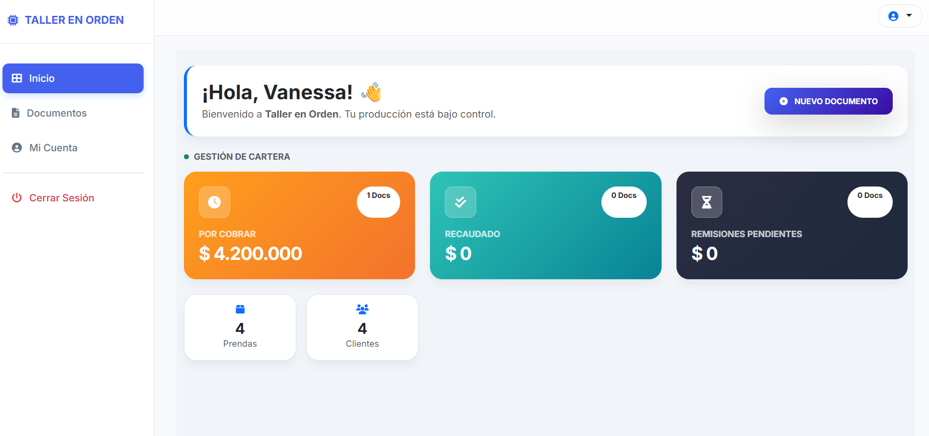 Dashboard confección